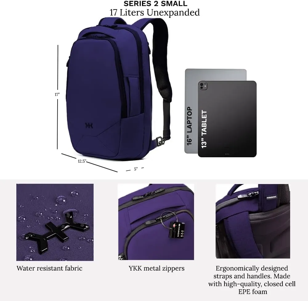 Knack Small Series 2 Laptop Backpack Fits up to 16 Inch Laptops - Knack Bags Carry-On Backpack, TSA Approved, Expandable Travel Backpacks With 2 Day Outfit Capacity, Berry Blue