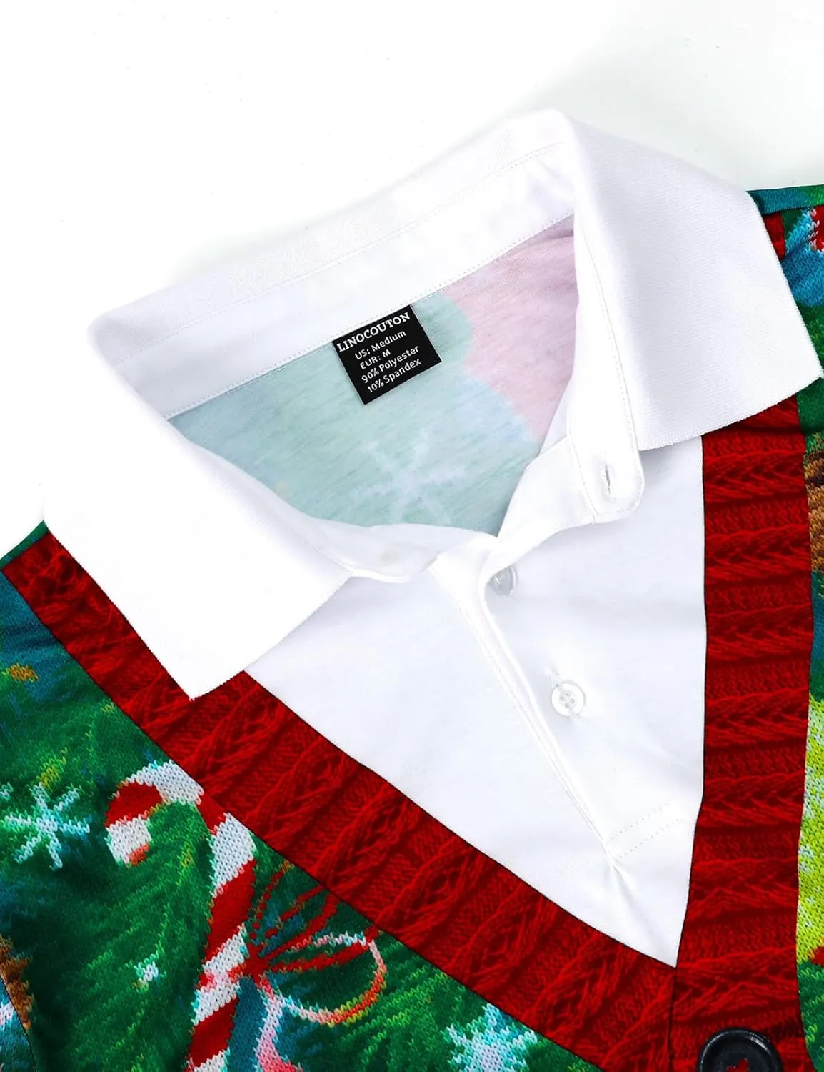 LINOCOUTON Men's Christmas Knitted Sweater Print Polo Shirt