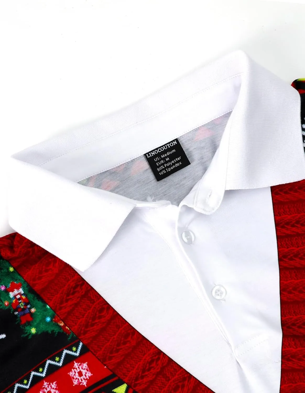 LINOCOUTON Men's Christmas Knitted Sweater Print Polo Shirt