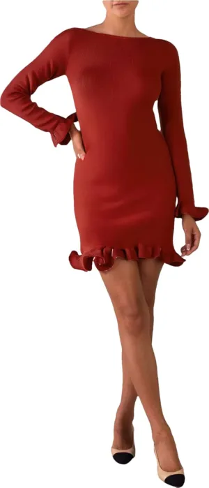 LOUSEA Womens Ruffled Mini Dress Long Sleeve Slim fit Bodycon Dress Sweater Dress Short for Women Fall Knitted Dress