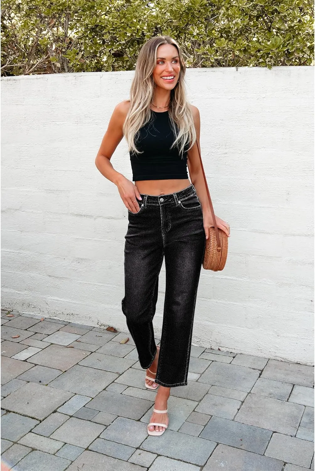 luvamia Straight Leg Jeans for Women High Waisted Trendy Cropped Stretchy Denim Pants Ankle Mom Jeans Work Trouser Jeans
