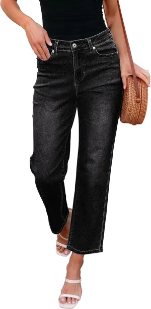 luvamia Straight Leg Jeans for Women High Waisted Trendy Cropped Stretchy Denim Pants Ankle Mom Jeans Work Trouser Jeans