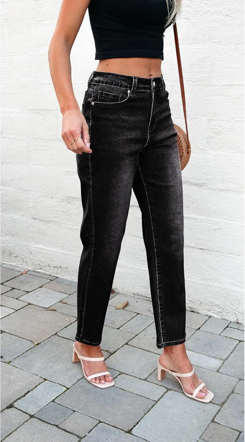 luvamia Straight Leg Jeans for Women High Waisted Trendy Cropped Stretchy Denim Pants Ankle Mom Jeans Work Trouser Jeans