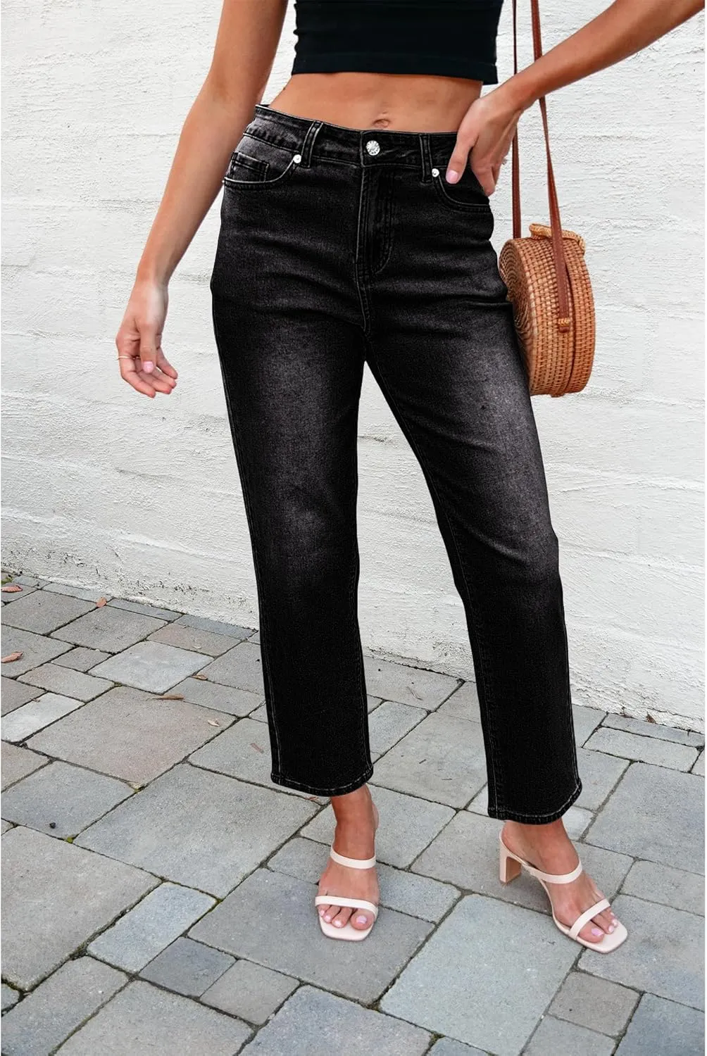 luvamia Straight Leg Jeans for Women High Waisted Trendy Cropped Stretchy Denim Pants Ankle Mom Jeans Work Trouser Jeans