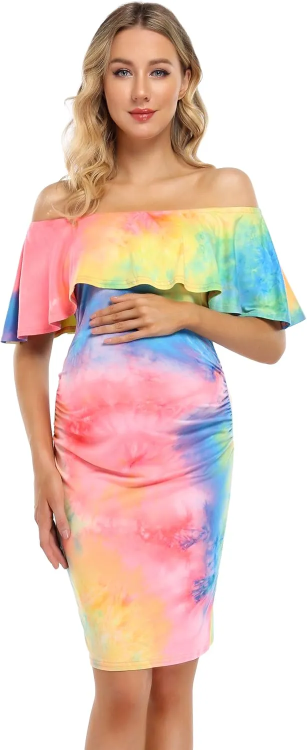 Maternity Dress Women's Off Shoulder Casual Maxi Dress Maternity Dress for Babyshower Photography