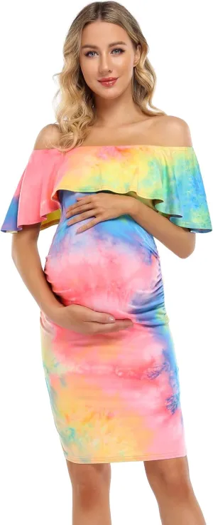 Maternity Dress Women's Off Shoulder Casual Maxi Dress Maternity Dress for Babyshower Photography