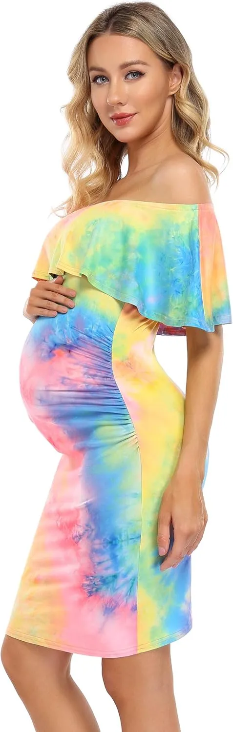 Maternity Dress Women's Off Shoulder Casual Maxi Dress Maternity Dress for Babyshower Photography