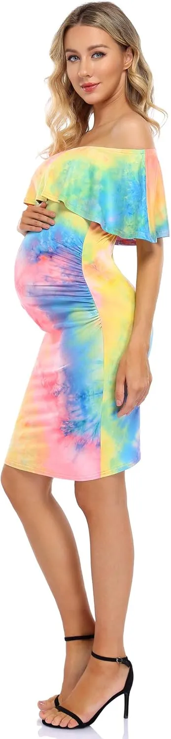 Maternity Dress Women's Off Shoulder Casual Maxi Dress Maternity Dress for Babyshower Photography