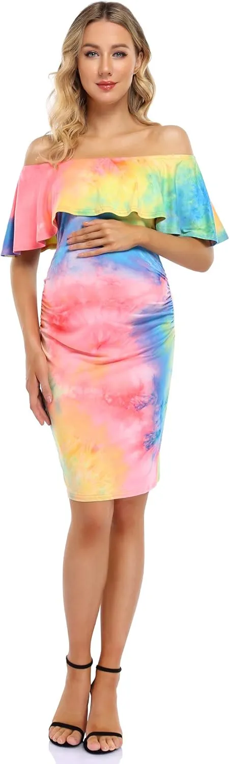 Maternity Dress Women's Off Shoulder Casual Maxi Dress Maternity Dress for Babyshower Photography