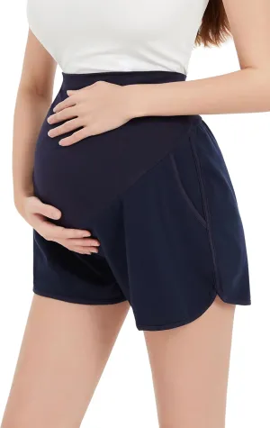 Maternity Shorts Comfy Over Belly Stretchy Fabric Wear Versatile Breathable Pregnancy Pant with Pockets