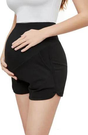 Maternity Shorts Comfy Over Belly Stretchy Fabric Wear Versatile Breathable Pregnancy Pant with Pockets