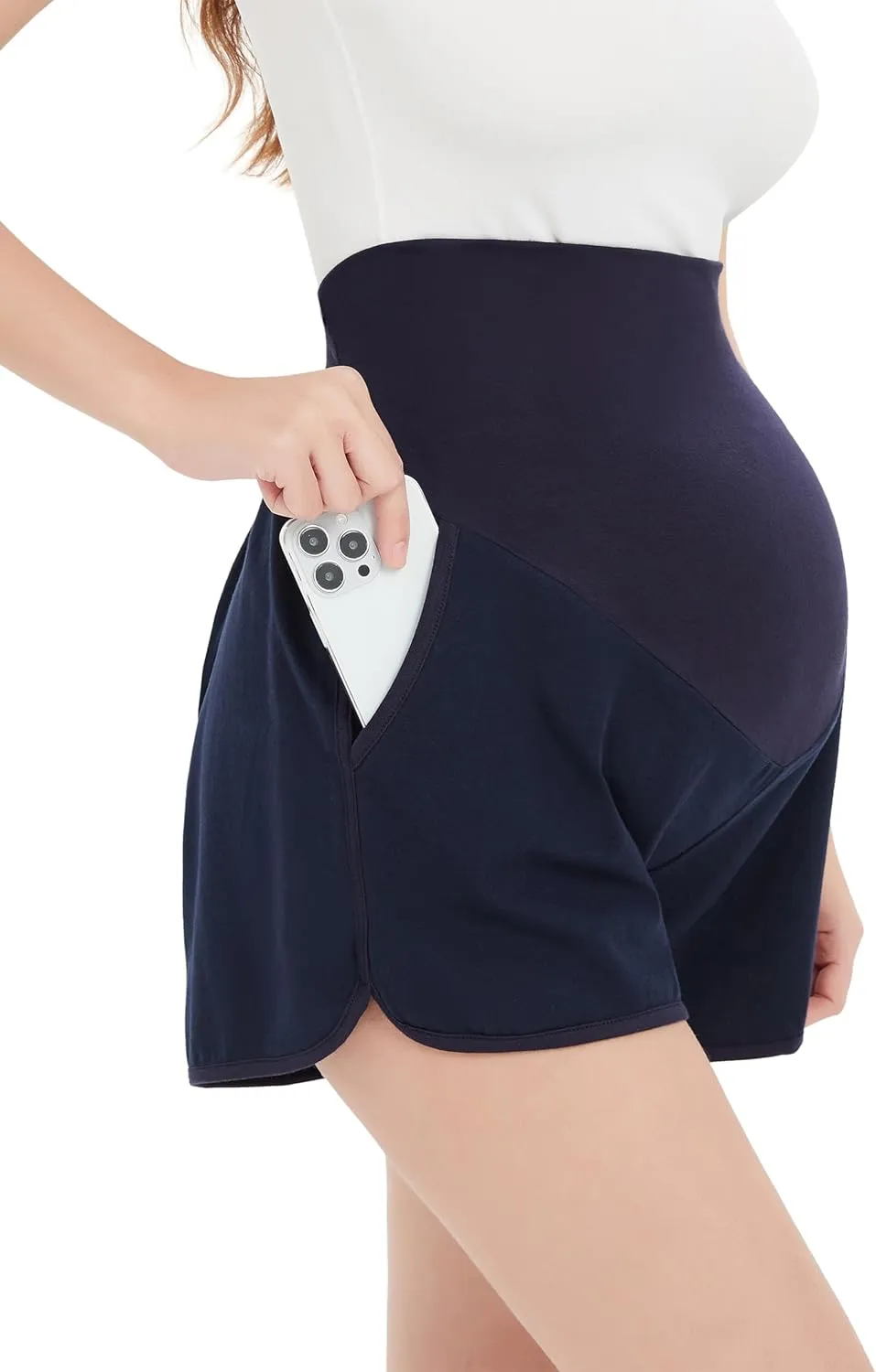 Maternity Shorts Comfy Over Belly Stretchy Fabric Wear Versatile Breathable Pregnancy Pant with Pockets
