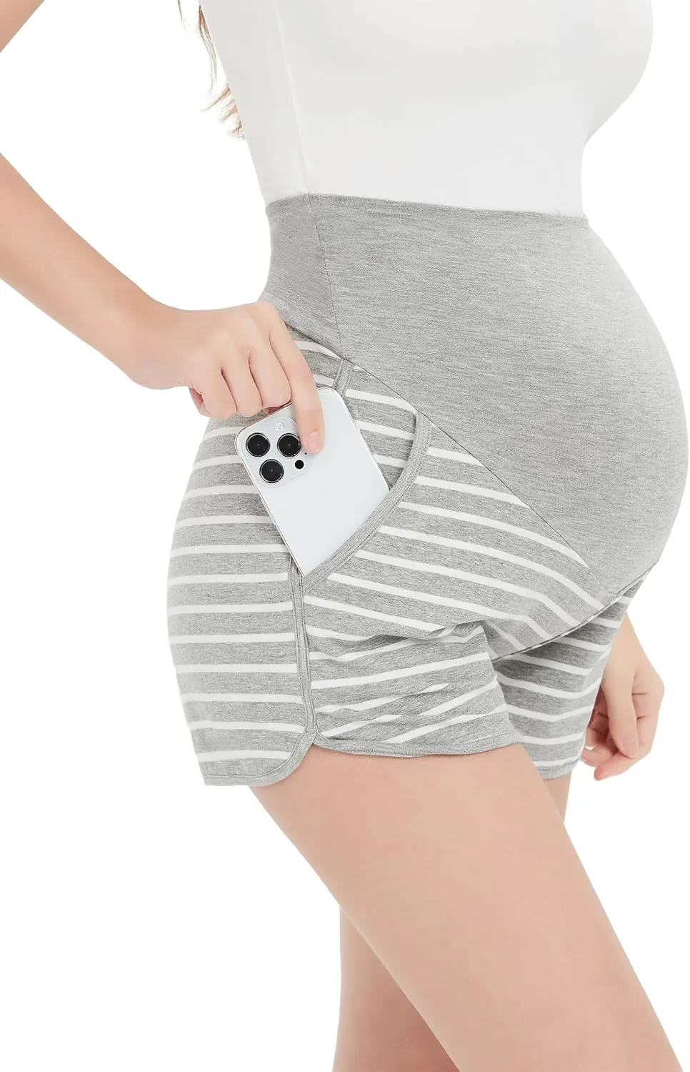 Maternity Shorts Comfy Over Belly Stretchy Fabric Wear Versatile Breathable Pregnancy Pant with Pockets