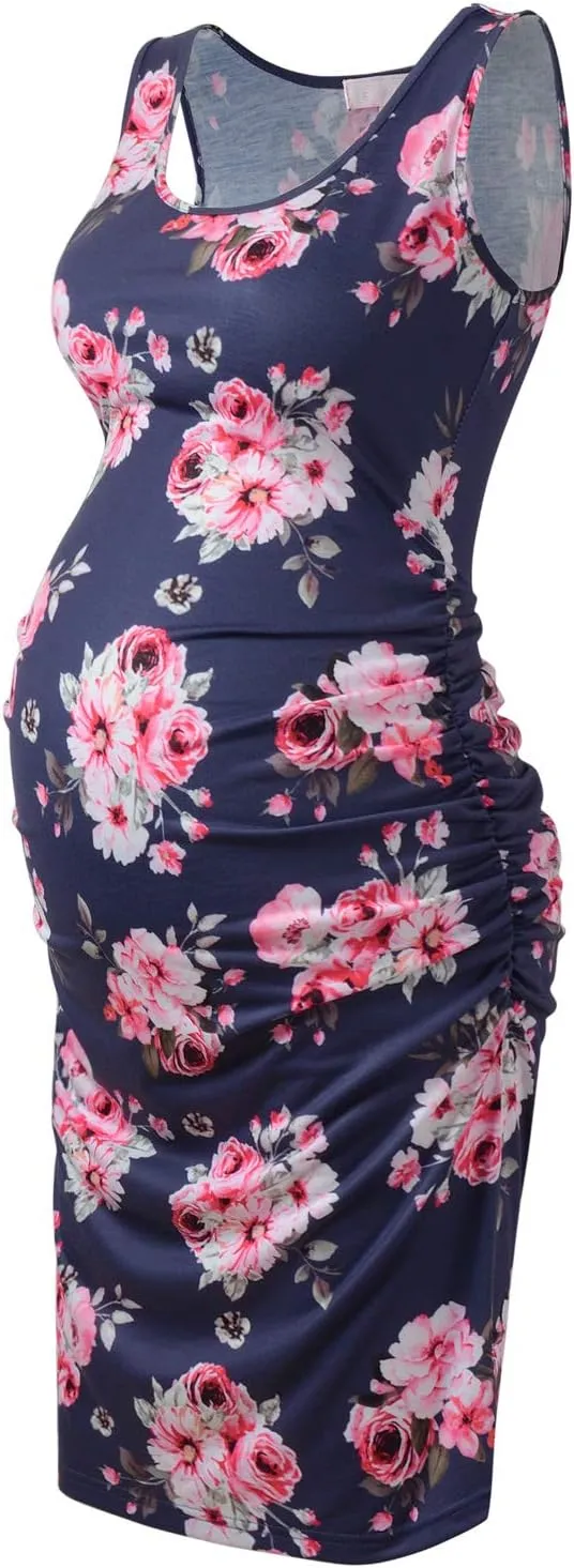 Maternity Tank Dress Ruched Sleeveless Mama Dress Pregnancy Baby Shower Dress