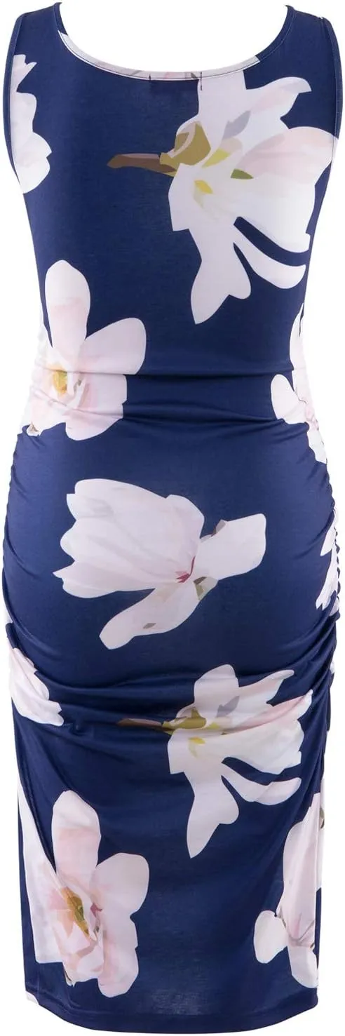 Maternity Tank Dress Ruched Sleeveless Mama Dress Pregnancy Baby Shower Dress