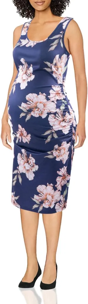 Maternity Tank Dress Ruched Sleeveless Mama Dress Pregnancy Baby Shower Dress
