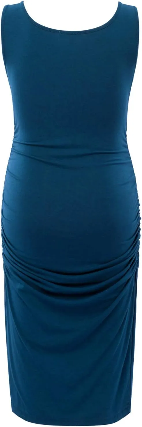 Maternity Tank Dress Ruched Sleeveless Mama Dress Pregnancy Baby Shower Dress