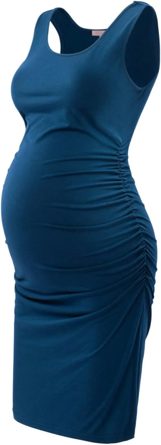 Maternity Tank Dress Ruched Sleeveless Mama Dress Pregnancy Baby Shower Dress