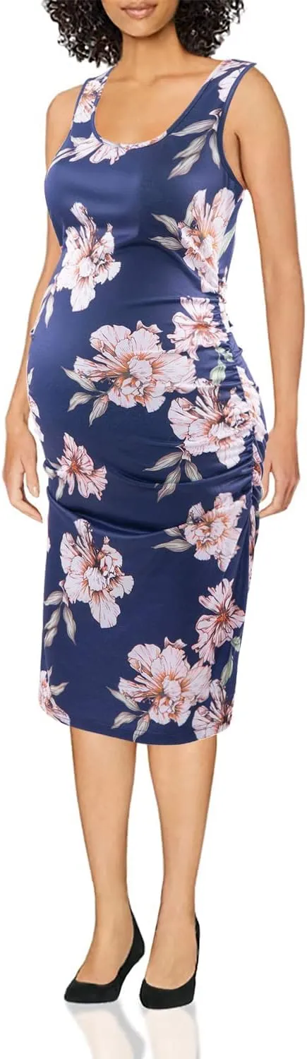 Maternity Tank Dress Ruched Sleeveless Mama Dress Pregnancy Baby Shower Dress