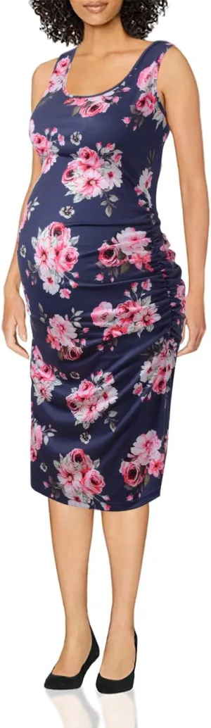 Maternity Tank Dress Ruched Sleeveless Mama Dress Pregnancy Baby Shower Dress