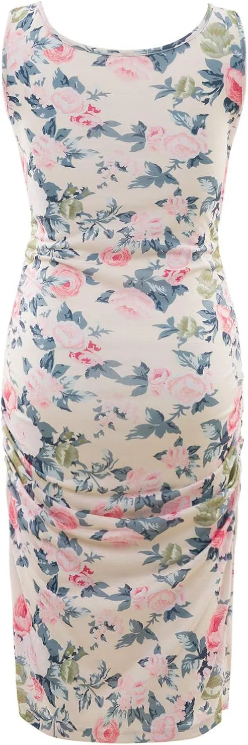 Maternity Tank Dress Ruched Sleeveless Mama Dress Pregnancy Baby Shower Dress