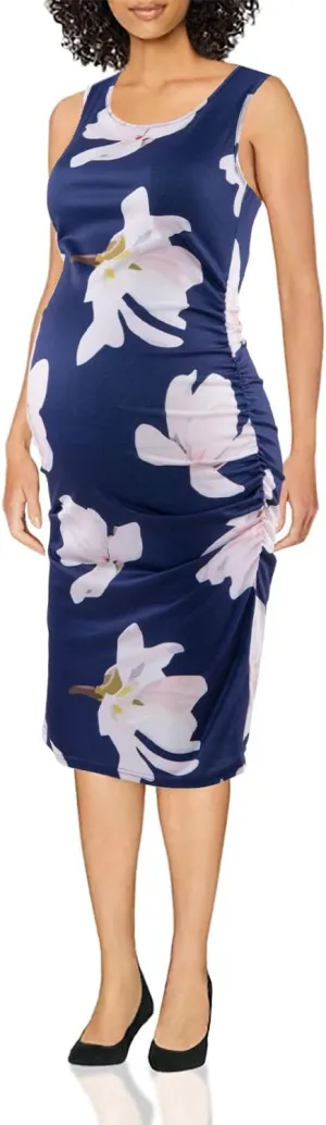 Maternity Tank Dress Ruched Sleeveless Mama Dress Pregnancy Baby Shower Dress
