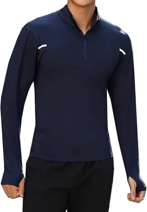 Men 1/4 Zip Long Sleeve Pullover UPF 50  Sun Shirt Quick Dry Running Rash Guard Fishing Shirts with Thumb Holes