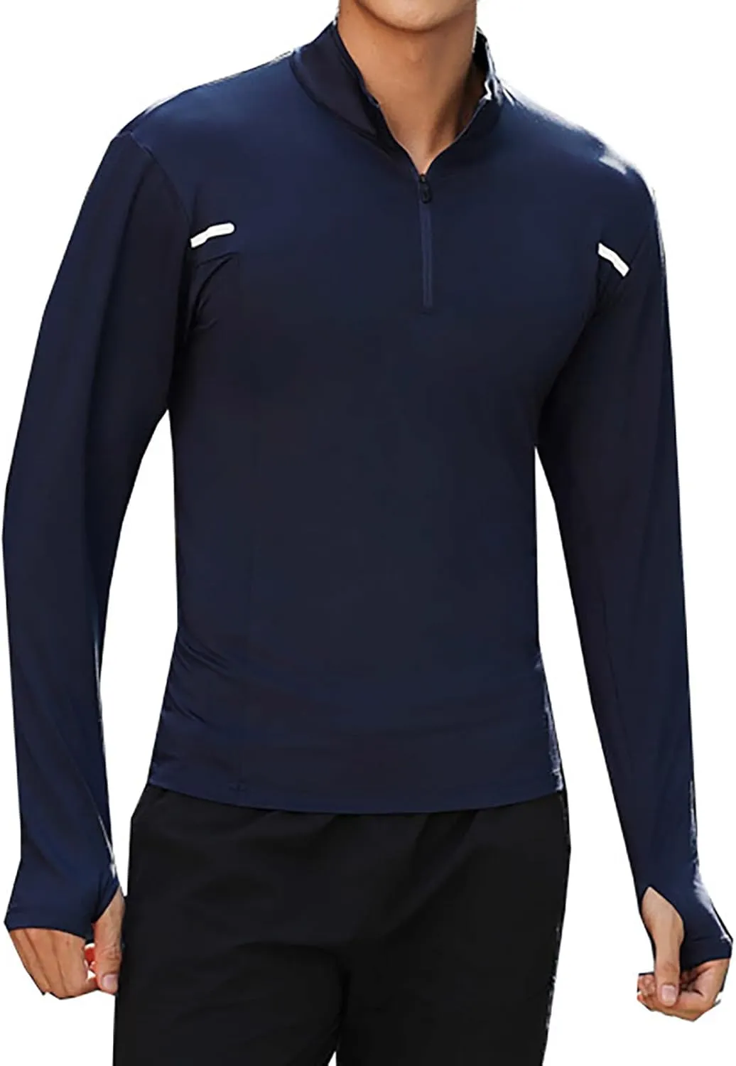 Men 1/4 Zip Long Sleeve Pullover UPF 50  Sun Shirt Quick Dry Running Rash Guard Fishing Shirts with Thumb Holes