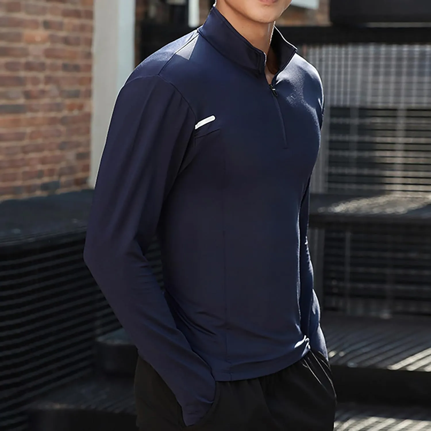 Men 1/4 Zip Long Sleeve Pullover UPF 50  Sun Shirt Quick Dry Running Rash Guard Fishing Shirts with Thumb Holes