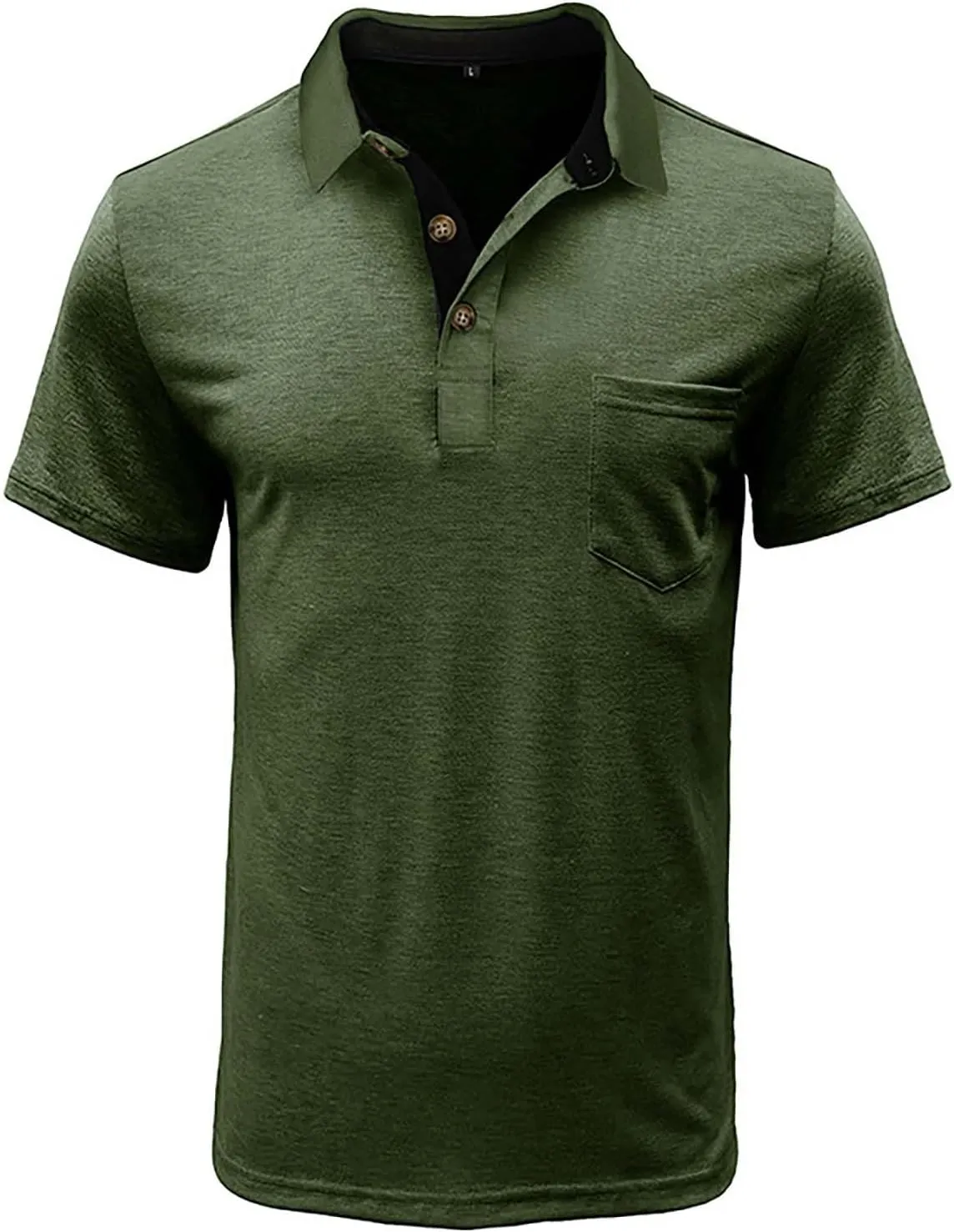 Men's 2025 Classic Fit Casual Short Sleeve Vintage Dual Tipped Collar Button Down Polo Shirt with Pocket