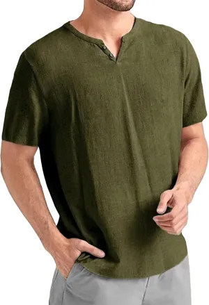 Men's Essential Casual Versatile Cotton Linen Tops Daily Personalized Fashion T-Shirt Summer Simple Beach Shirt