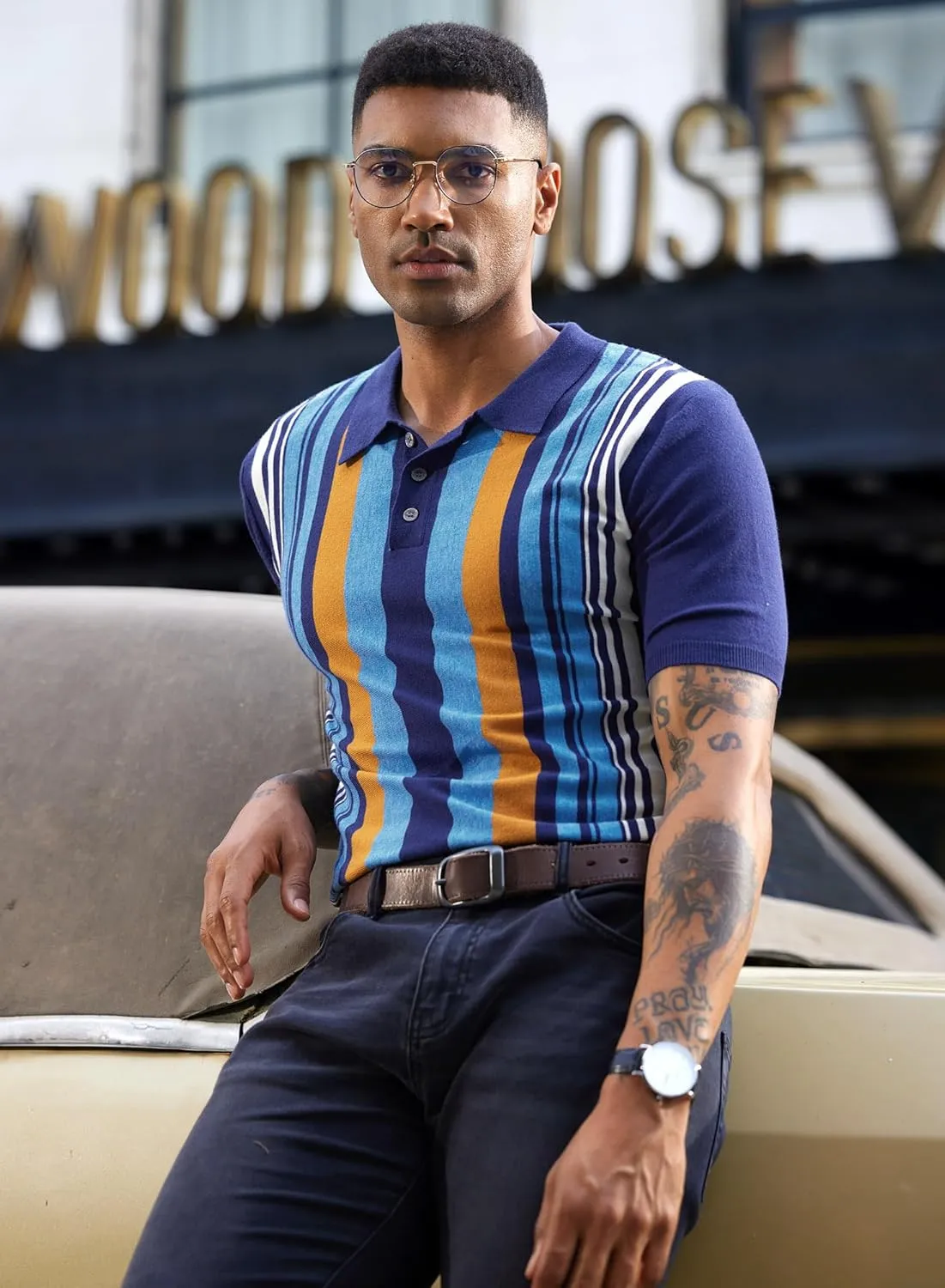 Men's Knit Polo Shirt Casual Knitted Button Down Shirt
