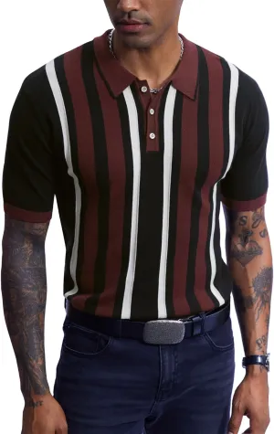 Men's Knit Polo Shirt Casual Knitted Button Down Shirt