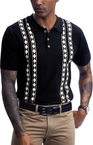 Men's Knit Polo Shirt Casual Knitted Button Down Shirt