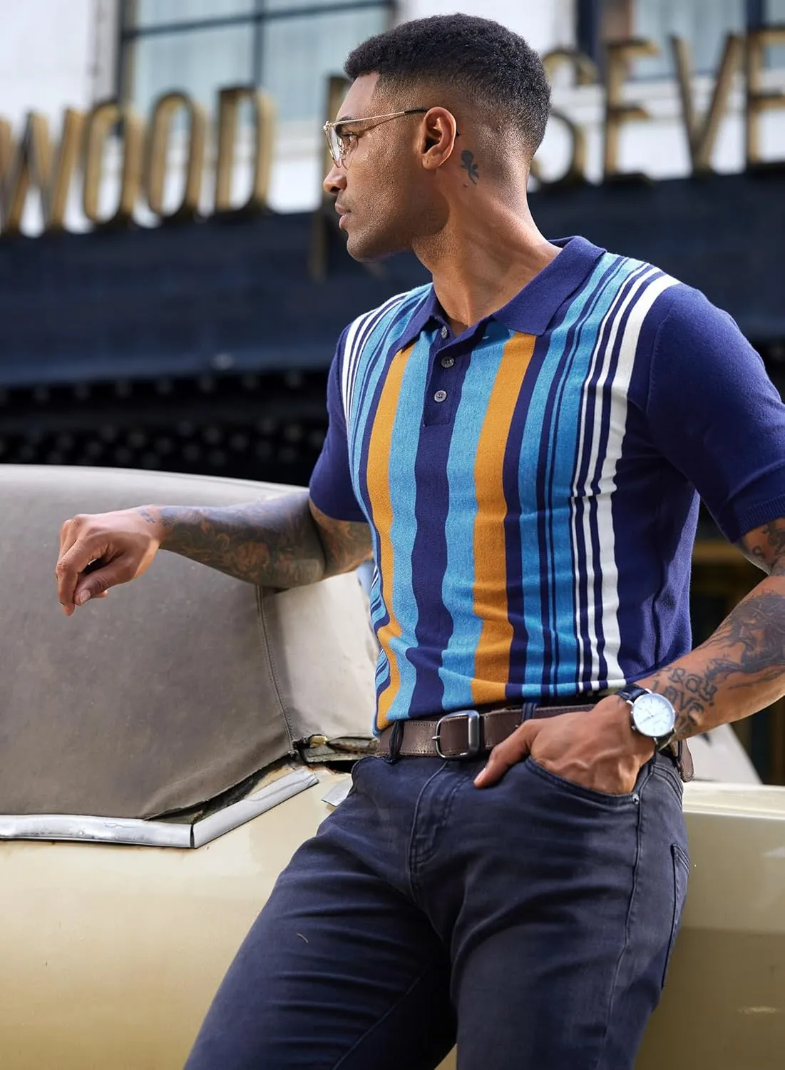 Men's Knit Polo Shirt Casual Knitted Button Down Shirt