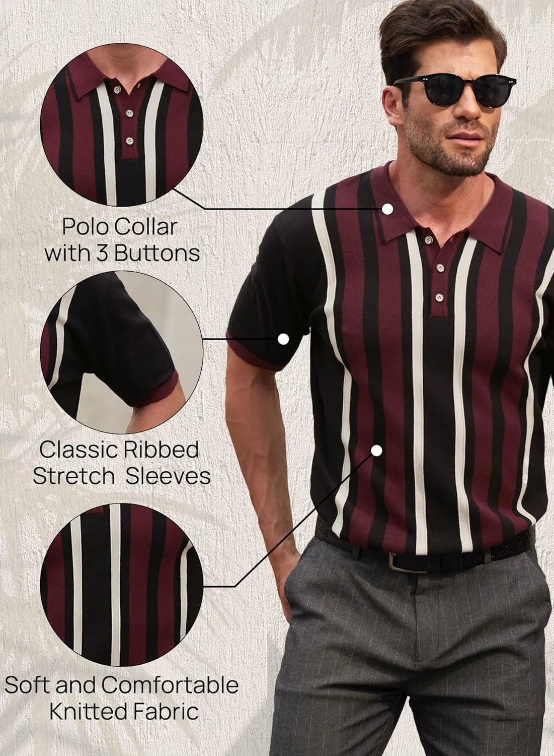 Men's Knit Polo Shirt Casual Knitted Button Down Shirt
