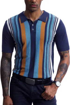 Men's Knit Polo Shirt Casual Knitted Button Down Shirt