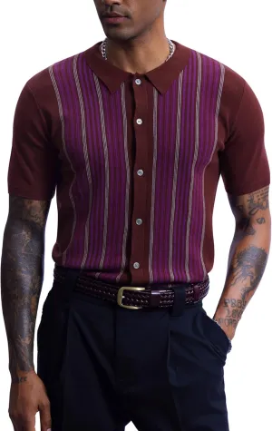 Men's Knit Polo Shirt Casual Knitted Button Down Shirt