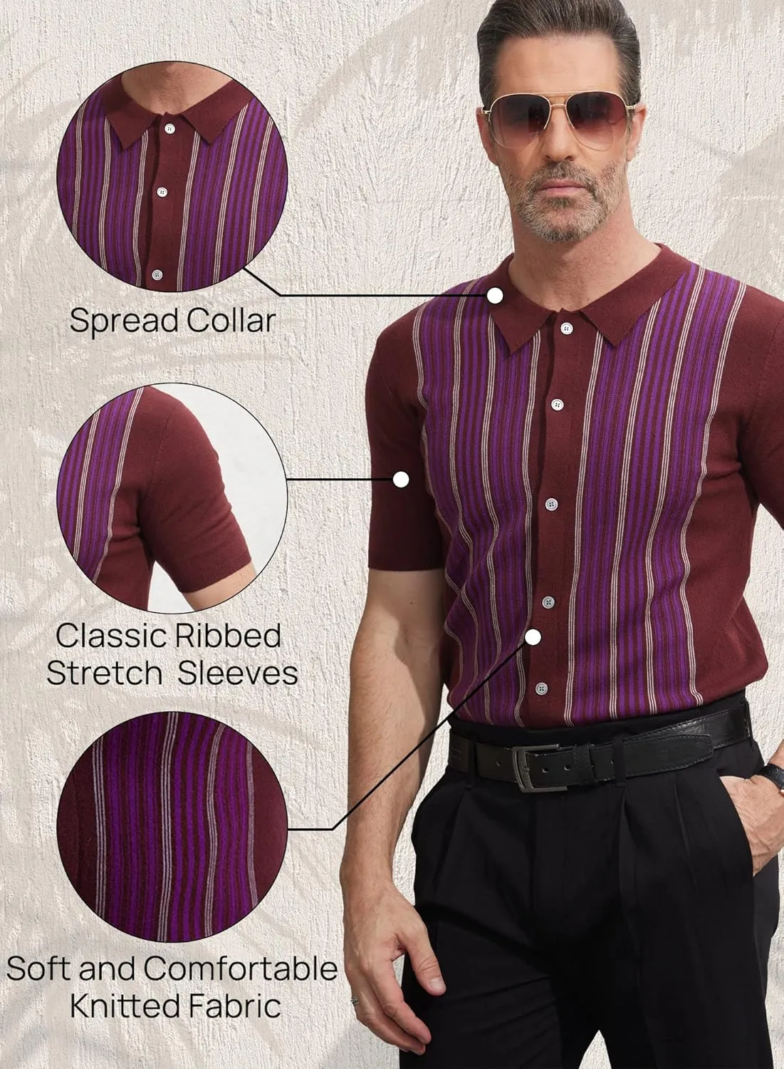 Men's Knit Polo Shirt Casual Knitted Button Down Shirt