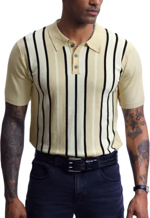 Men's Knit Polo Shirt Casual Knitted Button Down Shirt