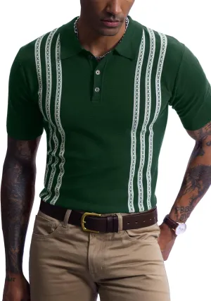 Men's Knit Polo Shirt Casual Knitted Button Down Shirt