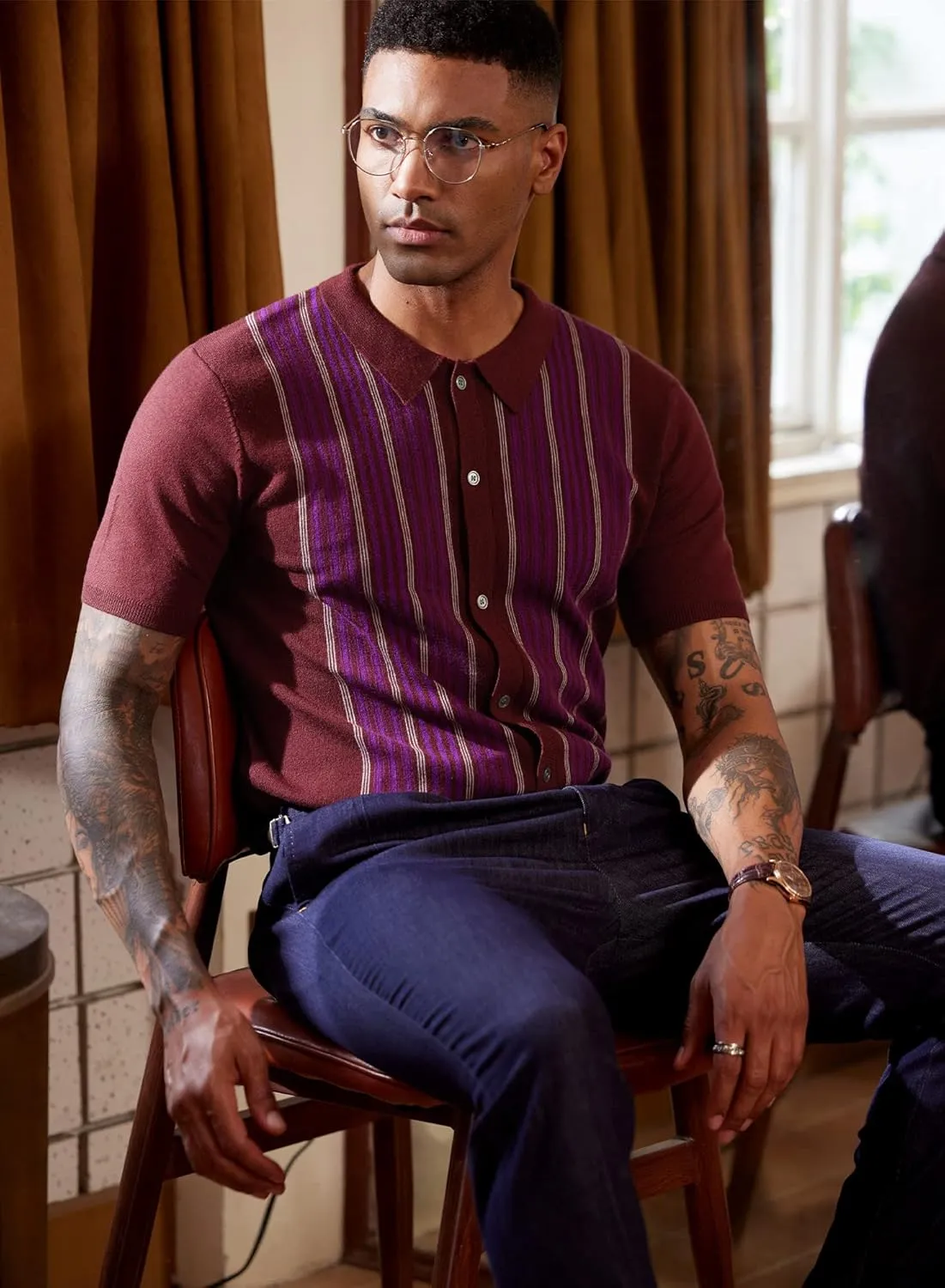 Men's Knit Polo Shirt Casual Knitted Button Down Shirt