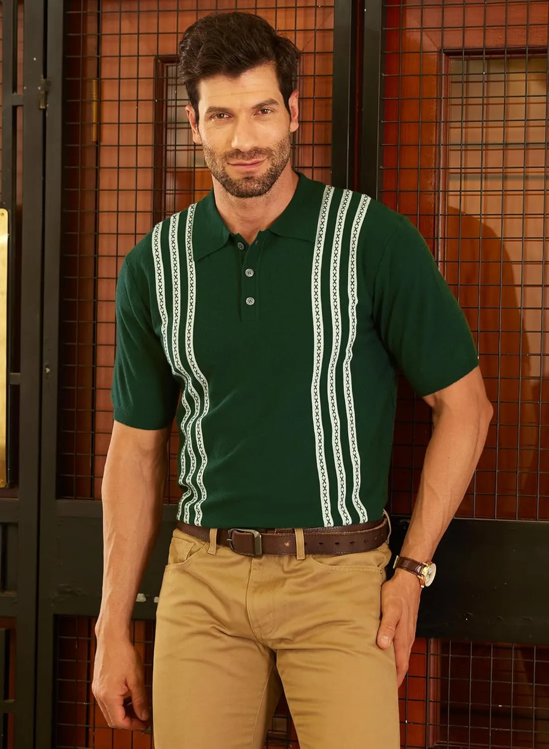 Men's Knit Polo Shirt Casual Knitted Button Down Shirt