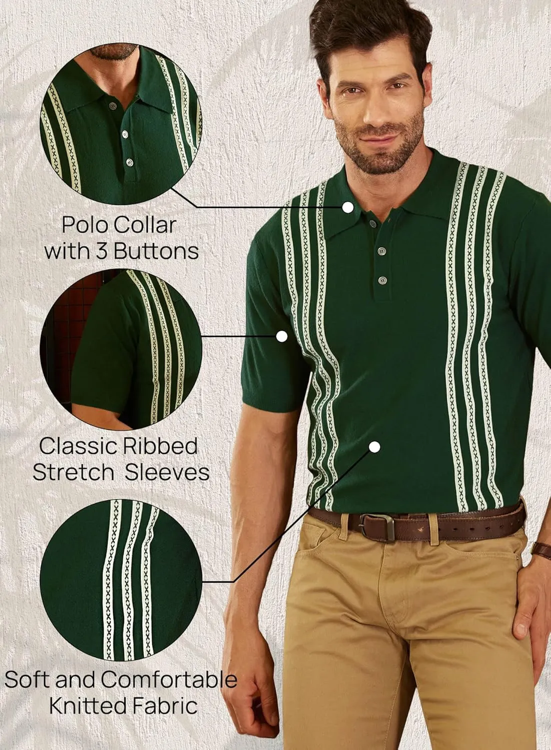 Men's Knit Polo Shirt Casual Knitted Button Down Shirt