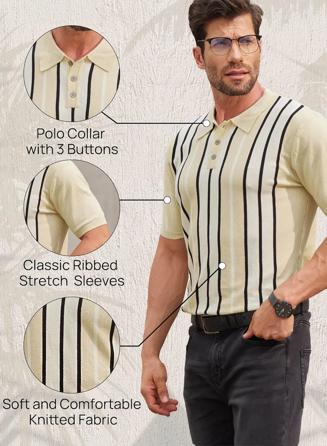 Men's Knit Polo Shirt Casual Knitted Button Down Shirt