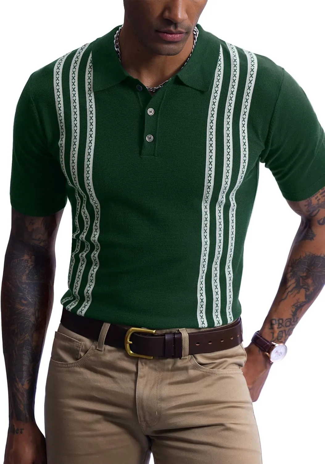 Men's Knit Polo Shirt Casual Knitted Button Down Shirt