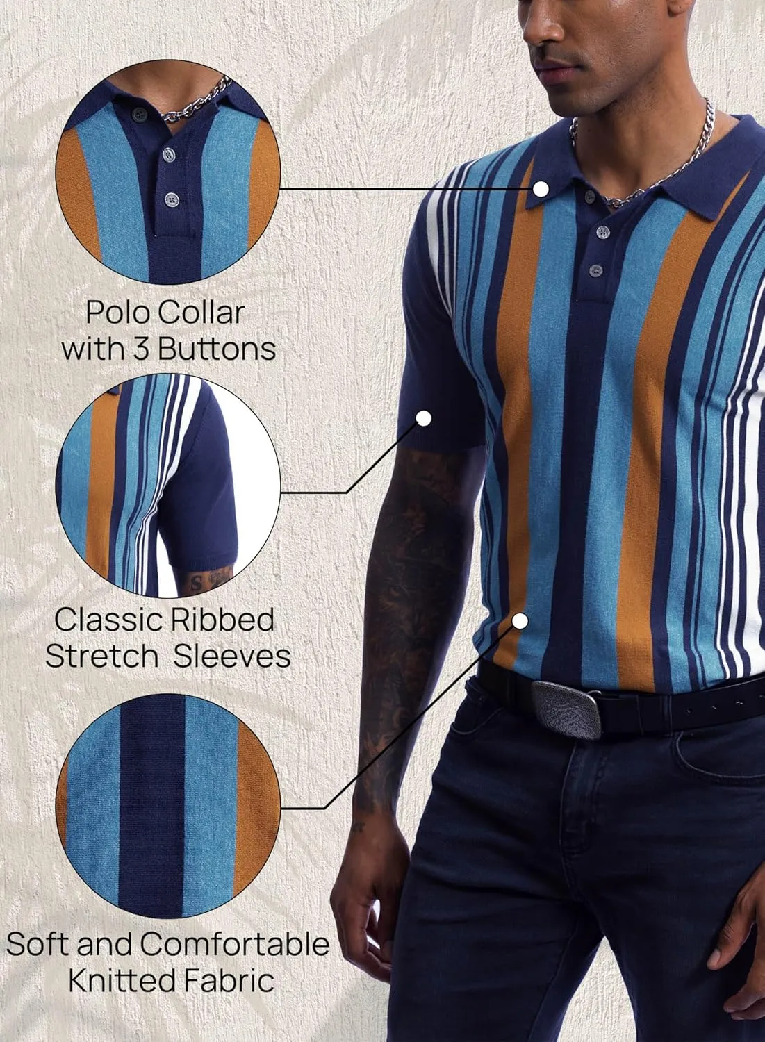 Men's Knit Polo Shirt Casual Knitted Button Down Shirt