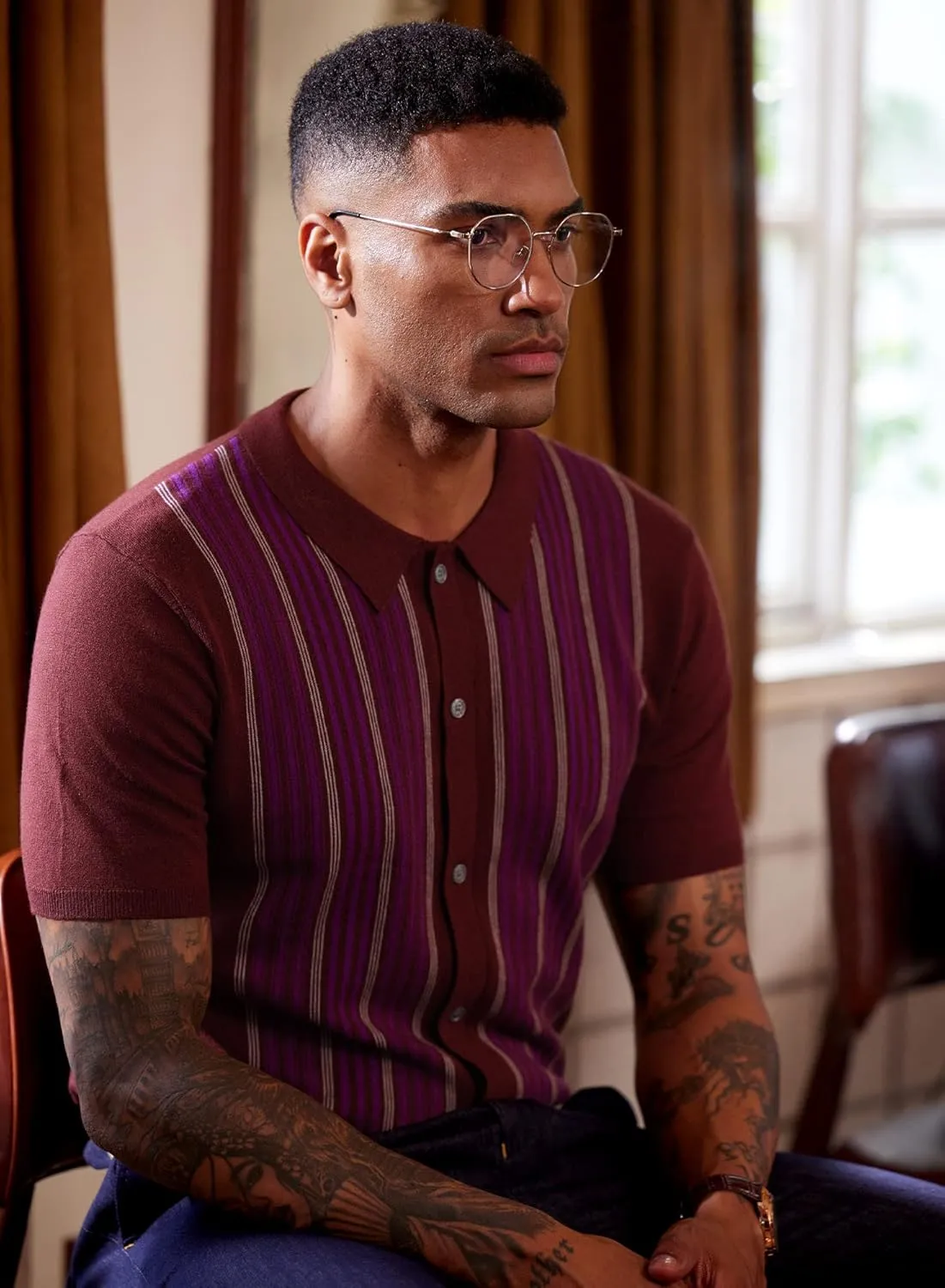 Men's Knit Polo Shirt Casual Knitted Button Down Shirt