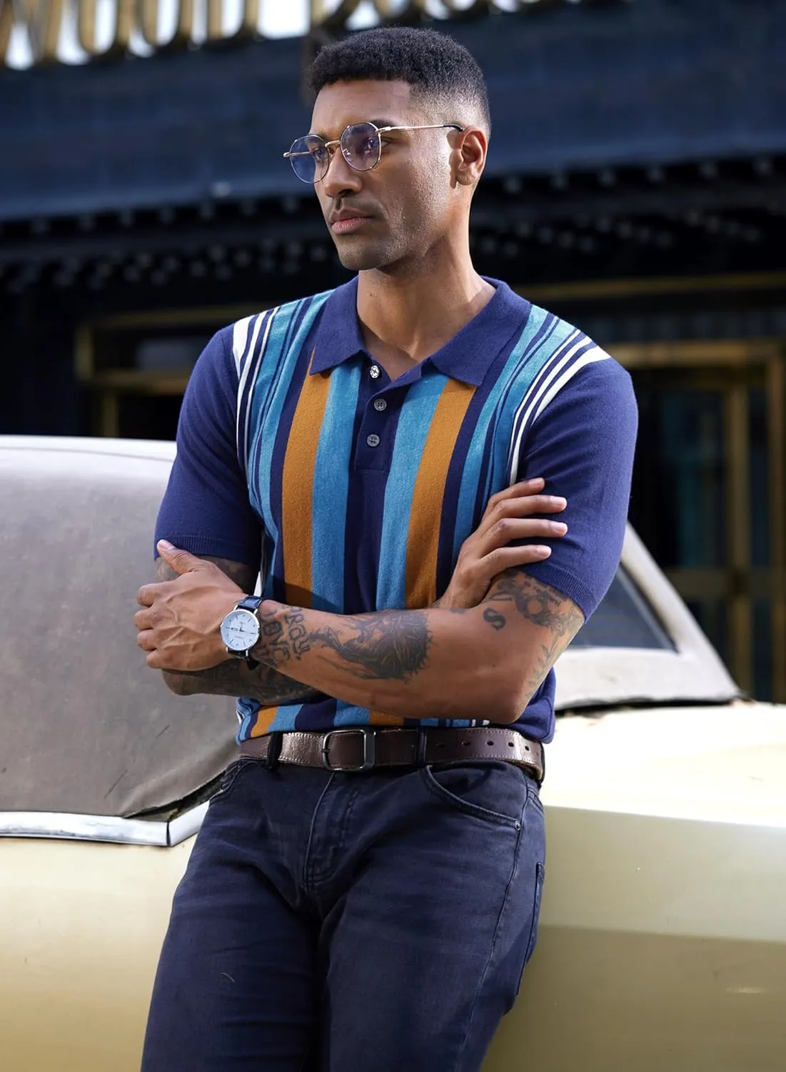 Men's Knit Polo Shirt Casual Knitted Button Down Shirt