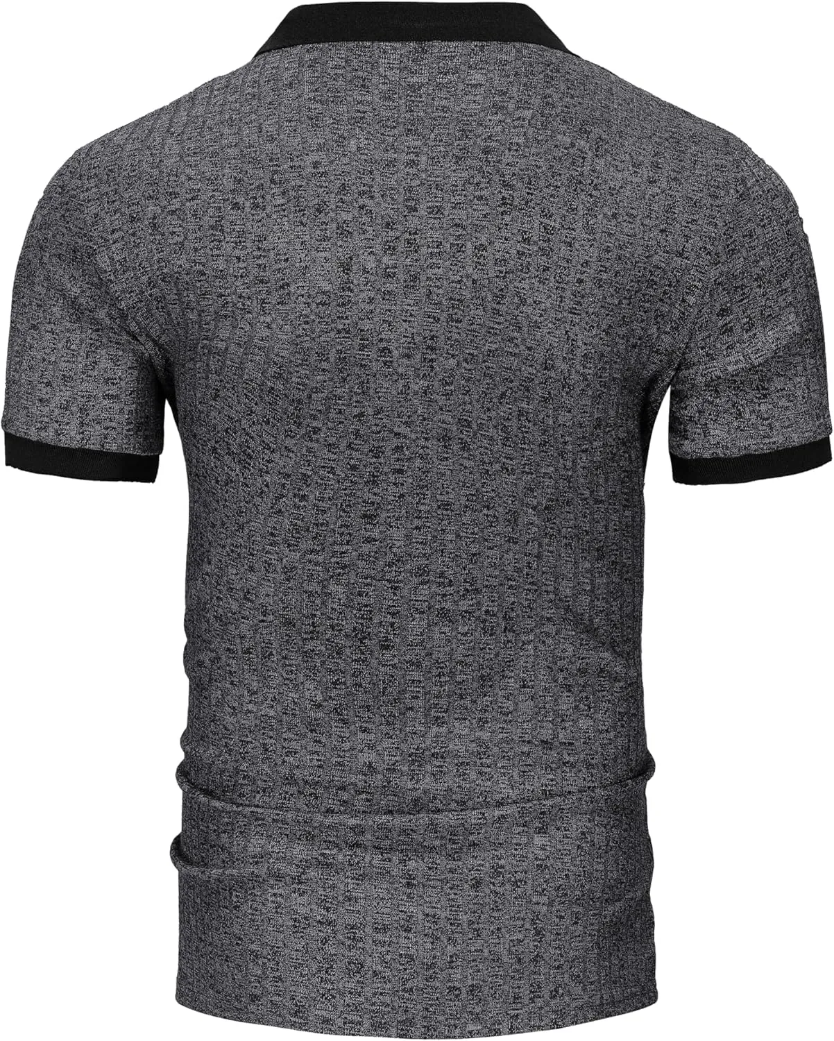 Mens Muscle Polo Shirts V Neck Slim Fit Short Sleeve Golf T-Shirts Contrast Collar Ribbed Knit Cotton Tee Shirt